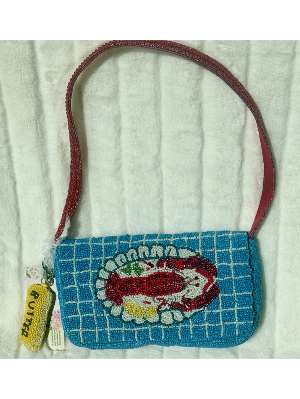 Lobster Beaded Bag Butter Charm Seafood Shoulder Purse Viral Coastal Kitsch NWT